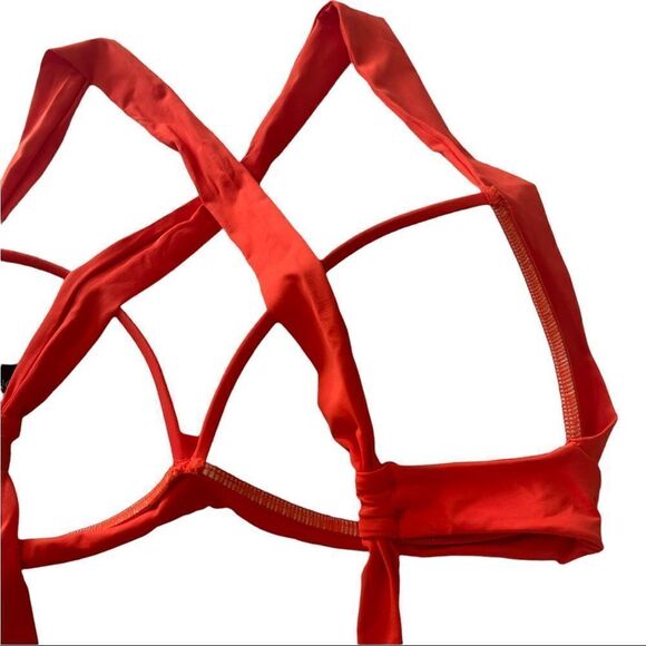 La Blanca Orange Paprika Twisted Front Molded Halter Bikini Top Sz Medium - Picture 8 of 15